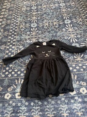 Hannah Andersson Girls Black Long-Sleeve Cat Face Dress